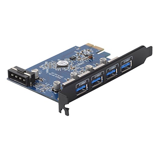 ORICOSuperspeed 4-Port PCI-E to USB 3.0 Expansion Card, Express Card with 4 External USB 3.0 Ports for Desktop[ Black Edition, 5V 4-PIN power connector, Compatible with Windows XP/7/8/Vista & Linux] ( PVU3-4P )