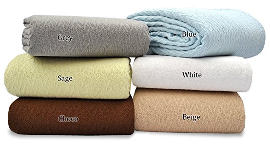 Cotton Throw Blankets (KING - 90 x 108 Inches, Beige) Breathable Thermal Cotton Blanket Ultra Cozy Light Weight Herringbone / Chevron Weave Design, Easy Care by Queenz Living