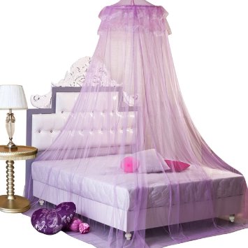 HOSL Round Lace Curtain Dome Bed Canopy Netting Princess Mosquito Net (Purple)