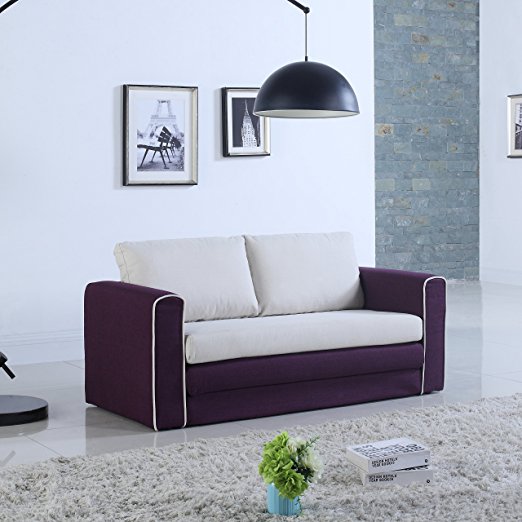 Modern 2 Tone Modular / Convertible Sleeper (Purple / Beige)