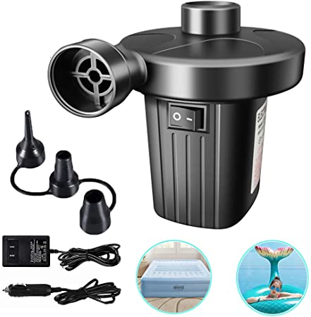 Focusky Electric Air Pump,Portable Quick-Fill Air Pump with 3 Nozzles,110V AC/12V DC, Perfect Inflator/Deflator Pumps for Pool Floats,Kayak, Inflatable Cushions, Air Mattress Beds, Swimming Ring