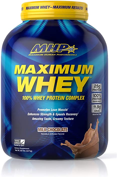 MHP Maximum Whey Protein, 25g Fast Acting Delicious Tasting Protein, Enhances Strength & Speeds Recovery, Milk Chocolate, 50 Servings