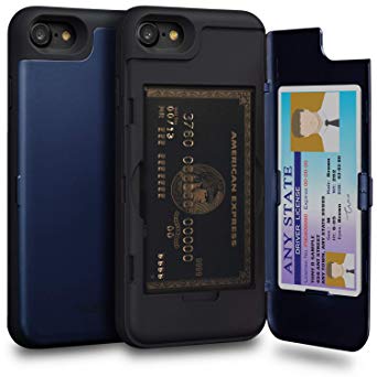 TORU CX PRO iPhone 8 Wallet Case Blue with Hidden Credit Card Holder ID Slot Hard Cover & Mirror for iPhone 8 / iPhone 7 - Navy Blue