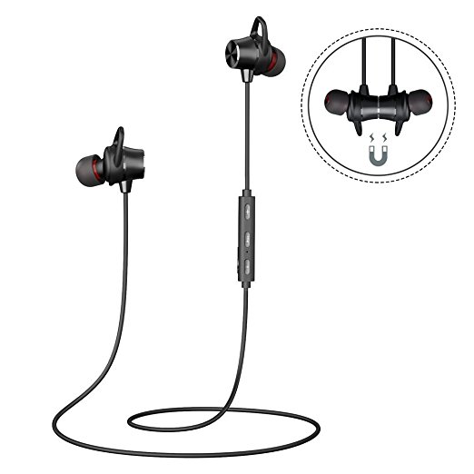 Bluetooth Headphones Wireless Magnetic Earbuds Stereo In-Ear Earphones Noise Cancelling Running Headset with Mic and 8 Hours Playtime for iPhone Samsung iPad Huawei and Smartphones (Black)