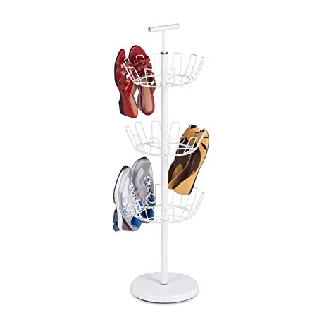 Honey-Can-Do SHO-01152 3-Tier Tree Shoe Rack with Spinning Handle, White