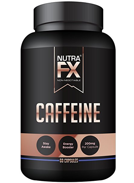 NutraFX Caffeine Pills 200mg Natural Energy and Focus Stimulant Stay Awake Pills 100% Pure Anhydrous Caffeine Powder | Energy Booster Mental Alertness and Thermogenic Fat Burner (60 Capsules)