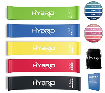 Hybrid Resistance Loop Exercise Bands | PREMIUM Set of 5 Different Strength Levels | Workout Bands for Training, Physical Therapy, Stretching, Home Gym | Exercise Guide and Carry Bag for Men & Women
