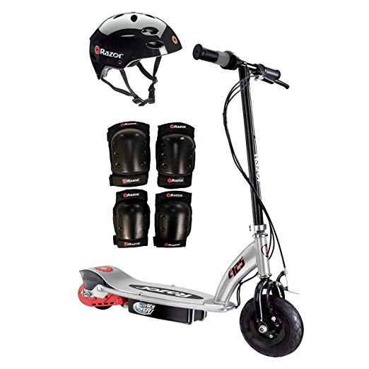 Razor E125 Motorized 24-Volt Scooter, Black   Youth Helmet   Elbow & Knee Pads