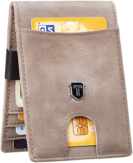 Toughergun Mens RFID Blocking Front Pocket Minimalist Slim Genuine Leather Wallet Money Clip