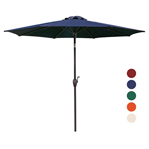 KINGYES 9Ft Patio Table Umbrella Outdoor Umbrella with Push Button Tilt and Crank for Commercial Event Market, Garden, Deck,Backyard Swimming and Pool (Navy)