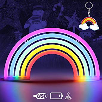 AIZESI Rainbow Neon Light Sign,Rainbow LED Lamp Rainbow Decor Kids Gifts,Battery or USB Operated Table LED Night Lights for Girls Bedroom,Living Room,Christmas,Party,Wall Decorations (rainbow)