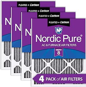 Nordic Pure 20x20x1 19_1/2 x 19_1/2 x 3/4) Furnace Air Filters MERV 8 Pleated Plus Carbon 4 Pack