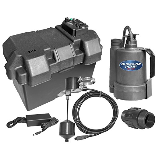 Superior Pump 92910 Powered Battery Back Up Sump Pump With Vertical Switch, 12V DC
