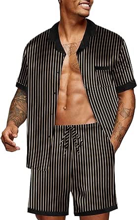 Ekouaer Men Satin Silk Pajamas Set with Pockets Sleepwear Shorts Satin Summer Loungewear 2 Piece Button Down Set S-XXL