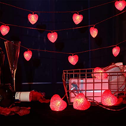 16 Feet/ 5 m 20 LED Red Heart String Lights Valentine's Day Heart Plastic Light Set Battery Operated Fairy String Lights for Valentines, Wedding, Christmas, Birthday Party Decor