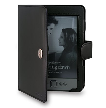 JKase Custom Fit Folio Leather Case Cover for Latest Generation 2011 Kindle 4 Wi-Fi 6 - Inch E Ink Display Black