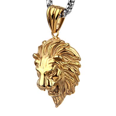 COPAUL Jewelry Punk Men's Stainless Steel Animal Lion Head Shape Pendant Necklace,Three Colors