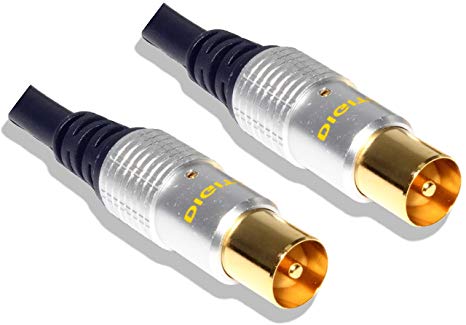 Cable Mountain 10m Male to Male TV Aerial Coaxial Cable with Gold Connectors and Metal Plugs - Blue