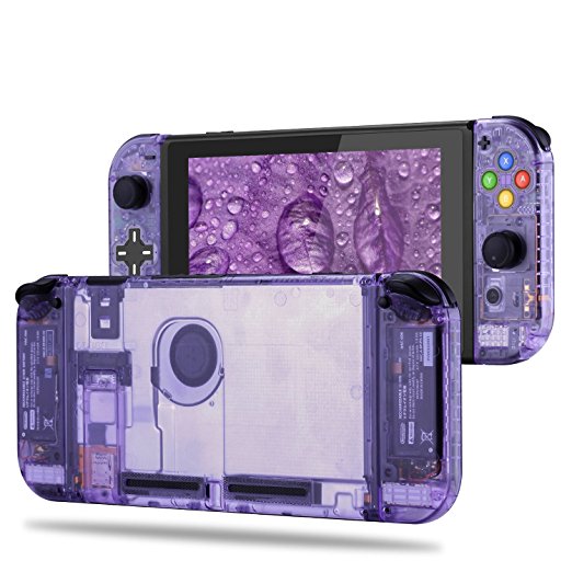 BASSTOP DIY Replacement Housing Shell Case Set for Switch NS NX Console and Right Left Switch Joy-Con Controller without Electronics (Set D-Pad-Atomic Purple)