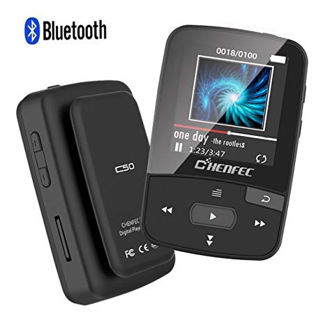ChenFec C50 8GB Clip Bluetooth MP3 Player 1.5 Inch Screen Mini Size Lossless Sound Music Player with FM Radio Voice Record | Micro SD Card Support 64GB-Black