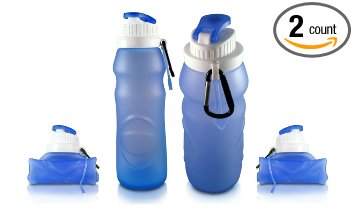 Collapsible Travel Water Bottle (2 PACK) - Foldable Silicone Design for Compact Outdoor/Indoor Use