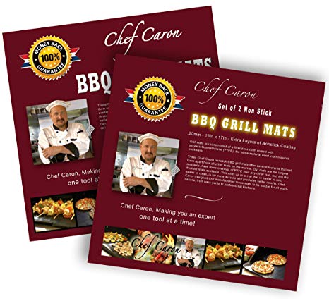 Chef Caron Bundle of 2 Sets - pro BBQ Grill mat Each Set with Two Heavy-Duty Grilling Sheets, nonstick, Ultra-Slick, Extra Thick .25mm