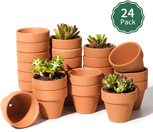 POTEY Succulent Plant Pot Terracotta Tiny Flower Planter - 2” Mini Clay Cactus Container with Drain Hole for Seeding - Set of 24