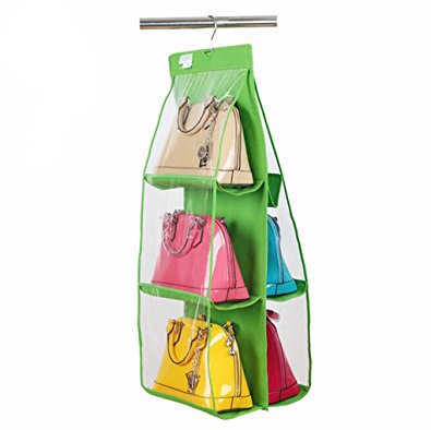 Santwo 6 Pocket Handbag Anti-dust Cover Clear Hanging Closet Bags Organizer Purse Holder Collection Shoes Save Space