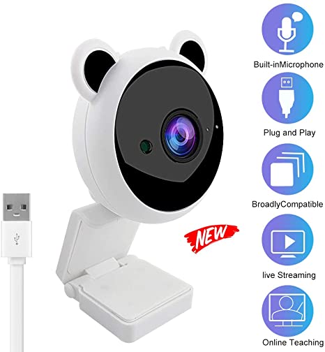 Latest 1080P Webcam,Plug and Play Computer Camera Built-in 8m Sound Absorption and Noise Reduction Microphone USB Webcam,30fps Streaming Camera Cartoon Webcam for Kids Online Class, Laptop Video conf