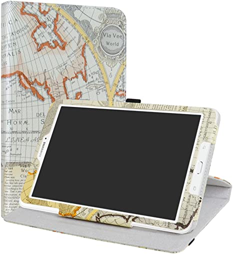 Samsung Galaxy Tab E 9.6 Case,LiuShan 360 Degree Rotation Stand PU Leather with Cute Pattern Cover for 9.6" Samsung Galaxy Tab E 9.6 T560 Tablet,Map White