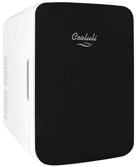 Cooluli Infinity Black 10 Liter Compact Portable Cooler Warmer Mini Fridge for Bedroom, Office, Dorm, Car - Great for Skincare & Cosmetics (110-240V/12V)