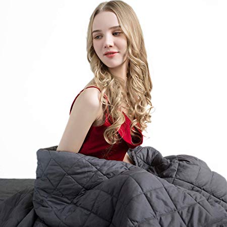 FOOZOUP Weighted Blanket 12lbs 48 x 72” Premium Heavy Blanket 4.0 – 3 inch Quilted Weighted Throw 100% Cotton Full/Queen Size for Adults Anxiety, Dark Grey