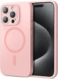 ESR for iPhone 15 Pro Case with MagSafe, Supports Magnetic Charging, Slim Liquid Silicone Case, Shock Absorbing, Screen and Camera Protection, Cloud Series, Pink