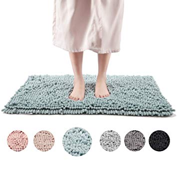 Freshmint Chenille Bath Rugs Extra Soft and Absorbent Microfiber Shag Rug, Non-Slip Runner Carpet for Tub Bathroom Shower Mat, Machine-Washable Durable Thick Area Rugs (20" x 32", Blue)