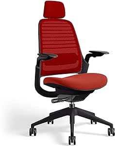 Steelcase Series 1 Office Chair with Headrest, Graphite Frame, Cogent Connect Scarlet