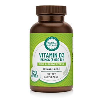 Nature's Instincts Vitamin D3 125 MCG (5000 IU) Softgels | Bone & Immune Health Support | Bioavailable Vitamin D3 Supplement | Gluten-Free, No Preservatives, Artificial Colors or Flavors, 120Count