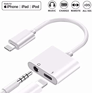 [Apple MFi Certified] Headphone Adapter 3.5mm Jack Charger Dongle Converter Splitter Charge & Audio Cables 2 in 1 for iPhone 11 pro/7/7 Plus/8/X/10/11/XR/XS/XS Max Earphone Adaptor Support iOS System