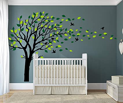 LUCKKYY Large Tree Wall Stickers Mural Tree Wall Decal Tree Blowing in The Wind Tree Wall Decals Wall Sticker Family Tree Family Wall Sticker Kids Rooms Nursery Decals(Black)