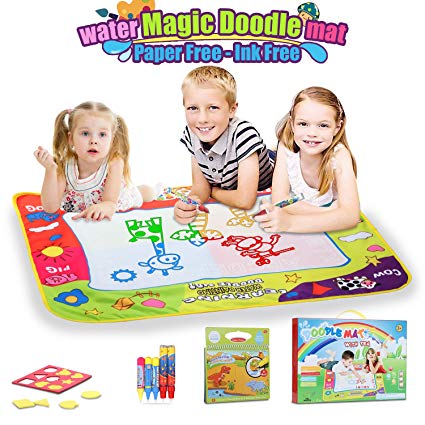 Lenbest Water Magic Mat, 80CM*60CM Mess-Free Drawing Painting Doodle Mat with 1 Doodle Water Book & 5 Magic Water Pens & 9 Stamps, Reusable, Educational Gifts & Toys for Kids