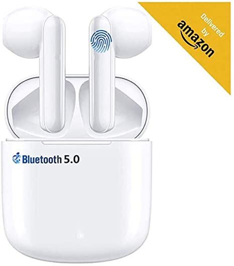 Wireless Bluetooth 5.0 Headset -with Charging Case, IPX7 Waterproof, 3D Stereo Air Buds in-Ear Ear Buds Built-in Mic, Pop-ups Auto Pairing for Airpods Android iPhone Apple Earbuds (White)