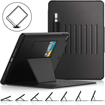 SEYMAC Stock ipad 7th Generation 2019 10.2 Case, [Strong Magnetic] Auto Sleep Drop proof Cover with [Absorbing Stand] Multiple Angles [Pencil Holder]&Card Slot Feature for iPad 10.2 Inch (Black/Black)