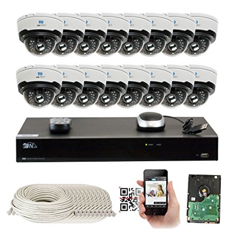 16 Channel H.265 8MP 4K NVR 4MP (2592 x 1520) Network PoE Security System -16 x 4MP 1536p @ 30fps Realtime 2.8-12mm Varifocal Zoom POE Weatherproof Dome IP Cameras, 80ft Night Vision