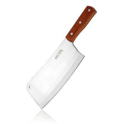 New Star Foodservice 59076 Heavy Duty Cleaver with Wooden Handle and 8-Inch by 3.5-Inch Blade