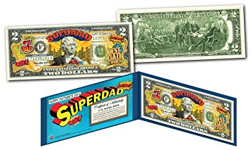 HAPPY FATHERS DAY #1 DAD SUPERHERO Legal Tender U.S. $2 Bill w/ DISPLAY & COA