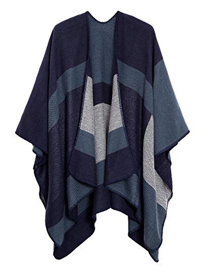 Urban CoCo Women's Color Block Shawl Wrap Open Front Poncho Cape