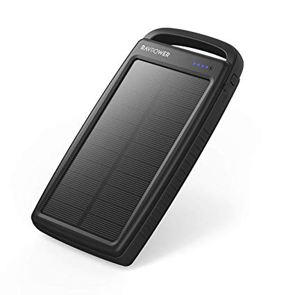 RAVPower Solar Charger 20000mAh Portable Charger Solar Power Bank Dual USB External Battery Pack Power Pack with Flashlight for Outdoor, Black