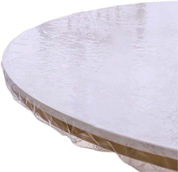 Clear Vinyl Round Fitted Tablecloth Elasticized Table Cover Elastic Edge Design Fits Easily Around Any Round Table Up to 30"-32" Diameter(36” Round)