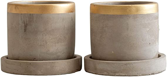 Linea Concrete Planter Pot Set - Concrete Pot Cement Pot with Drip Tray, Great for Succulents, Herbs, and Cactus (Set of 2)