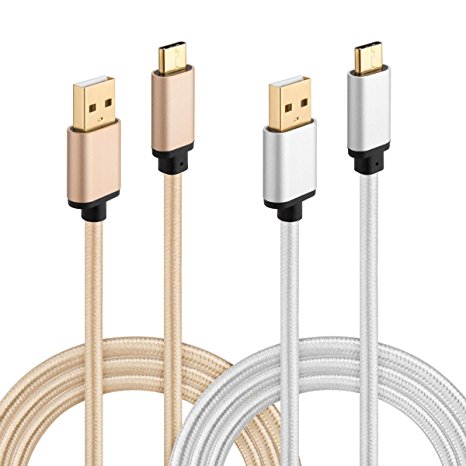 HI-CABLE, USB Type-C Charger (6-Feet), Nylon Braided Fast Charging Cord for Google Pixel XL, Nexus 5X 6P, HTC 10, LG G5 V20, Lumia 950, More (2-Pack) -Gold/Silver