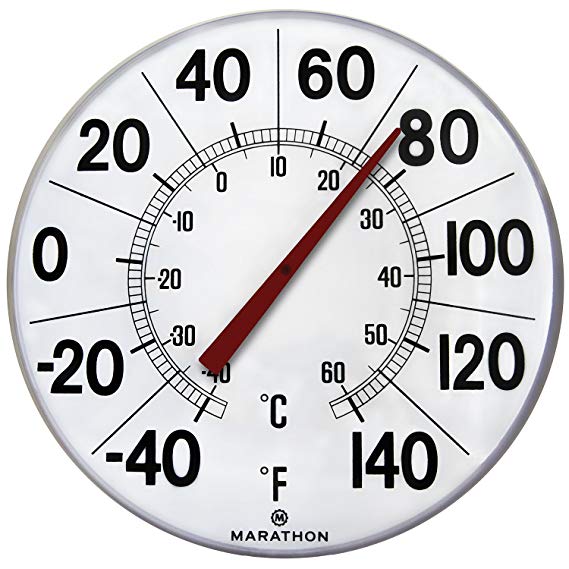 Marathon Large 12"Institutional Indoor/Outdoor Thermometer. Color-White. SKU-BA03002F